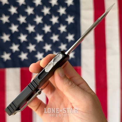 The Back Door: Microtech Ultratech Gen III ZBP T/E OTF Auto, 3.55" M390MK Stonewash, Black Aluminum - Made in USA (1123-10) (Trade In)