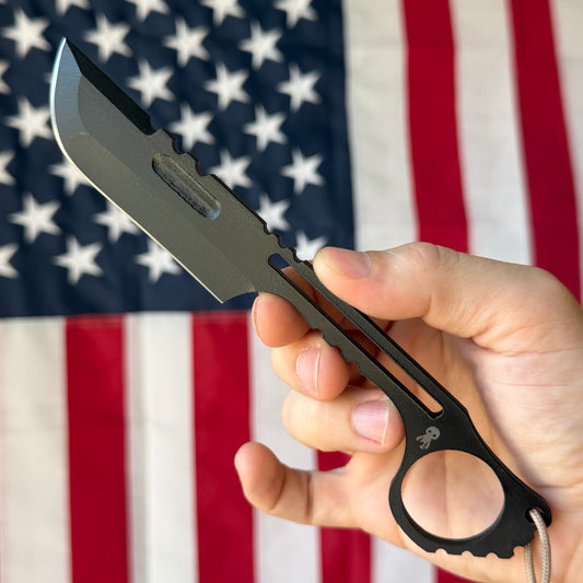 Severed Metal Works Skelly Squire ~3.3" Fixed Blade – Skeletonized 80CrV2, Finger Ring – Made in USA