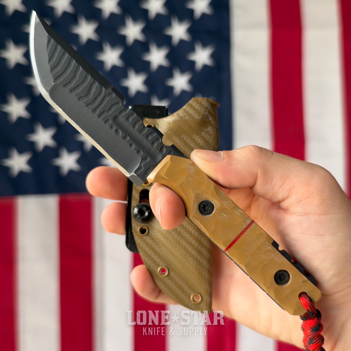 The Back Door: Severed Metal Works Squire V2 Fixed Blade, 8670 High Carbon, Stealth Gray Gunkote, Tan and Red G10, Serial 010 - Made in USA (Trade In)
