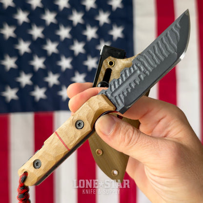 The Back Door: Severed Metal Works Squire V2 Fixed Blade, 8670 High Carbon, Stealth Gray Gunkote, Tan and Red G10, Serial 010 - Made in USA (Trade In)