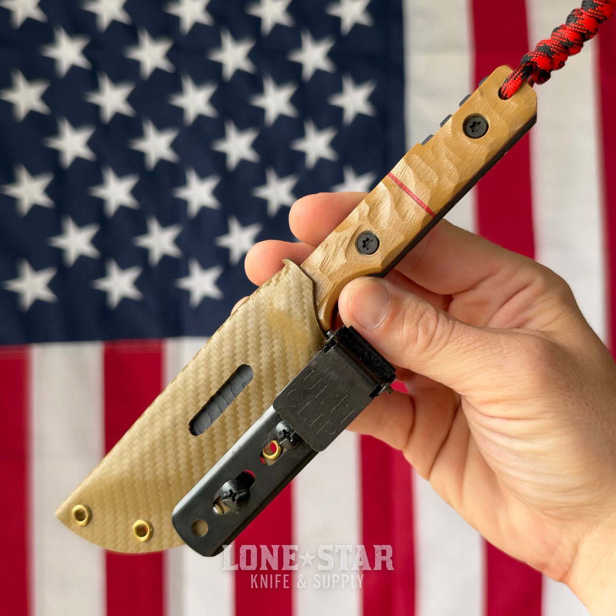 The Back Door: Severed Metal Works Squire V2 Fixed Blade, 8670 High Carbon, Stealth Gray Gunkote, Tan and Red G10, Serial 010 - Made in USA (Trade In)