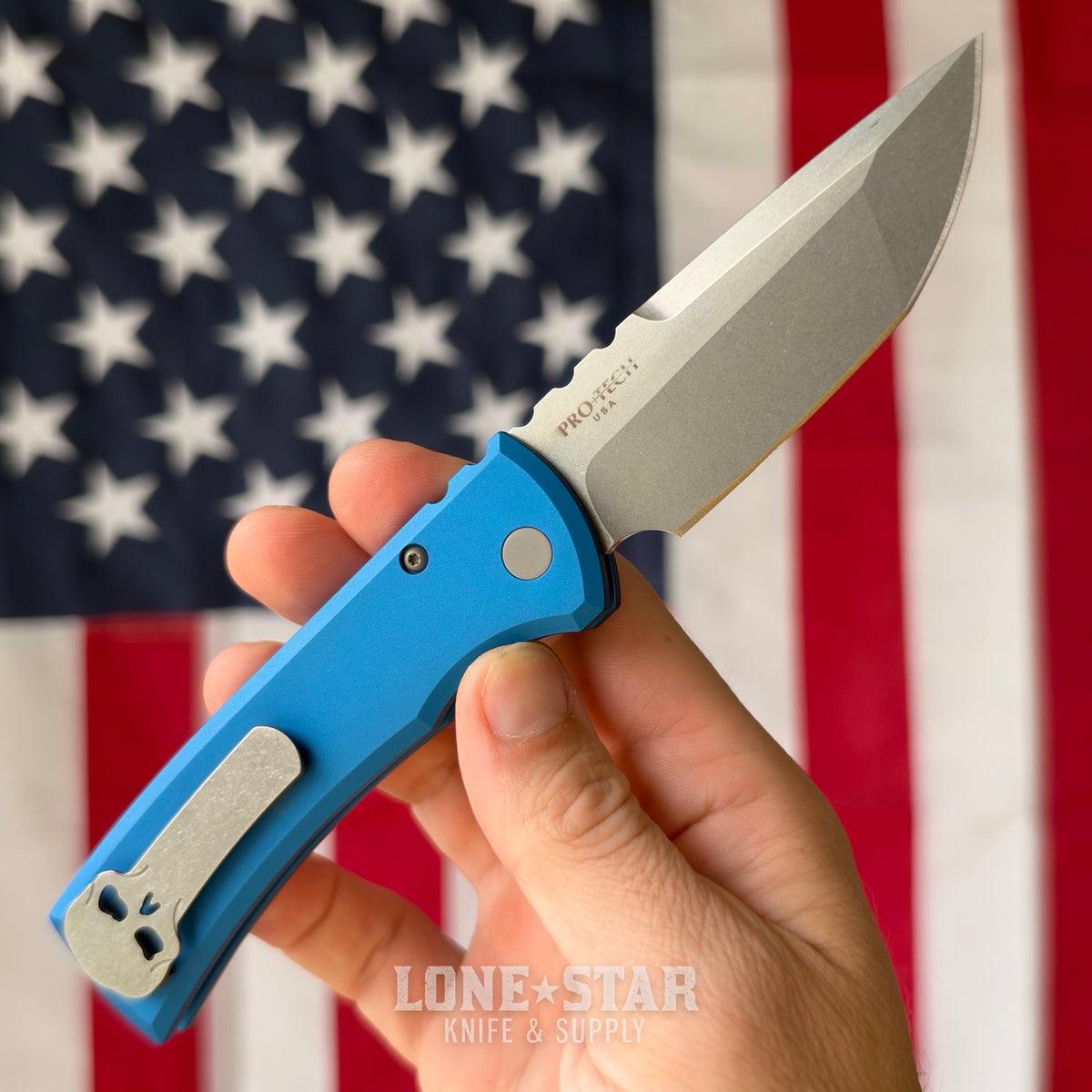 The Back Door: Chaves x Pro-Tech Redencion 229 Auto, 3.375" S35VN Stonewash Tanto, Blue Aluminum - Made in USA (Trade In)