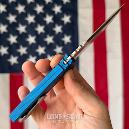 The Back Door: Chaves x Pro-Tech Redencion 229 Auto, 3.375" S35VN Stonewash Tanto, Blue Aluminum - Made in USA (Trade In)