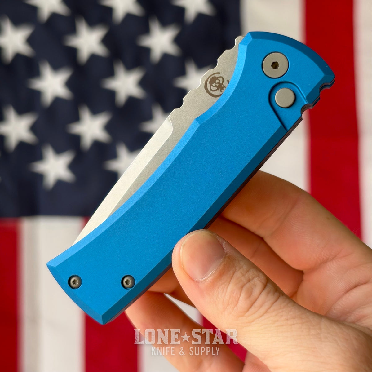 The Back Door: Chaves x Pro-Tech Redencion 229 Auto, 3.375" S35VN Stonewash Tanto, Blue Aluminum - Made in USA (Trade In)