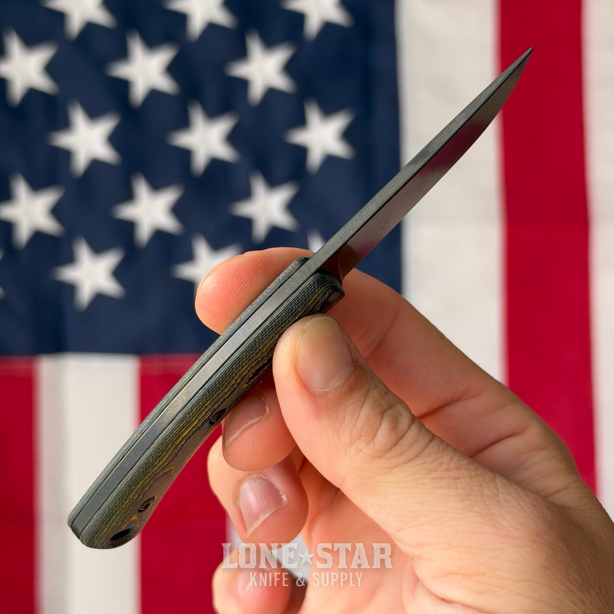 The Back Door: TRM TAGALONG Special Edition DLC Fixed Blade, 2.44" MagnaCut, Bolts Camo Carbon Fiber, Black Leather Sheath - Made in USA (Trade In)