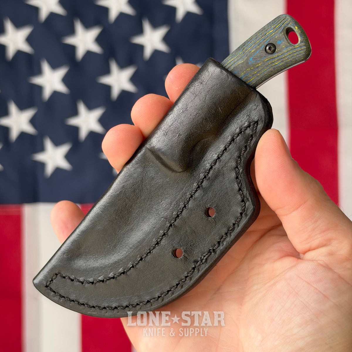 The Back Door: TRM TAGALONG Special Edition DLC Fixed Blade, 2.44" MagnaCut, Bolts Camo Carbon Fiber, Black Leather Sheath - Made in USA (Trade In)