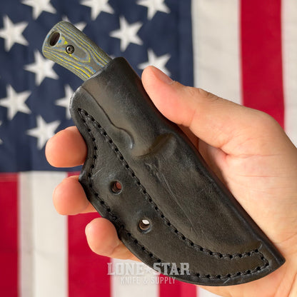 The Back Door: TRM TAGALONG Special Edition DLC Fixed Blade, 2.44" MagnaCut, Bolts Camo Carbon Fiber, Black Leather Sheath - Made in USA (Trade In)