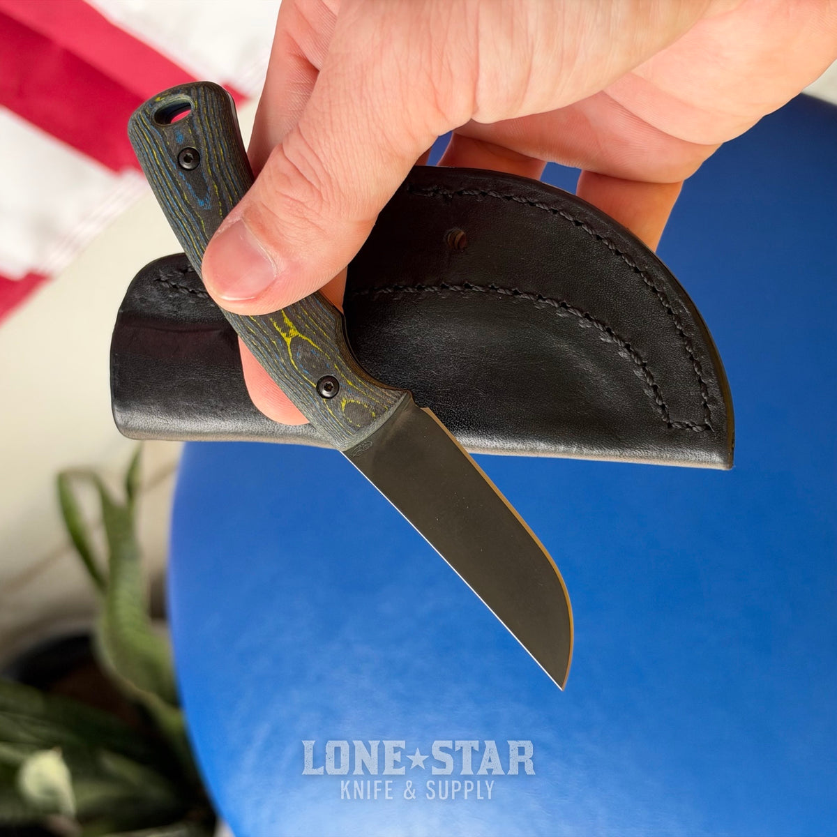 The Back Door: TRM TAGALONG Special Edition DLC Fixed Blade, 2.44" MagnaCut, Bolts Camo Carbon Fiber, Black Leather Sheath - Made in USA (Trade In)