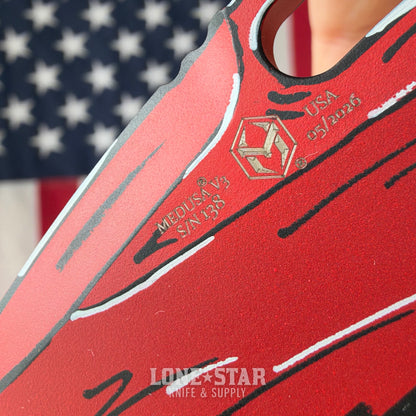 The Back Door: Lone Star Bundle, Heretic Red Cel Shade Set - Medusa Manual Tanto and Thoth Bolt-Action Pen, Serials 138 and 006 - Made in USA (BD-LSB-HERETIC-CELSHADE-RED)