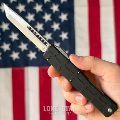 Heretic NYX V2 Tanto OTF Auto - 3.62" Stonewash MagnaCut, Black Chassis, Proof Run Engraved Machined Clip - Made in USA (H015-2A)
