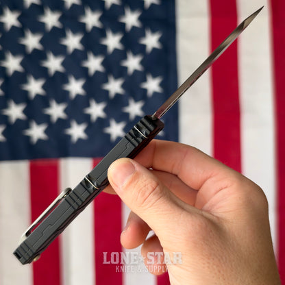 Heretic NYX V2 Tanto OTF Auto - 3.62" Stonewash MagnaCut, Black Chassis, Proof Run Engraved Machined Clip - Made in USA (H015-2A)