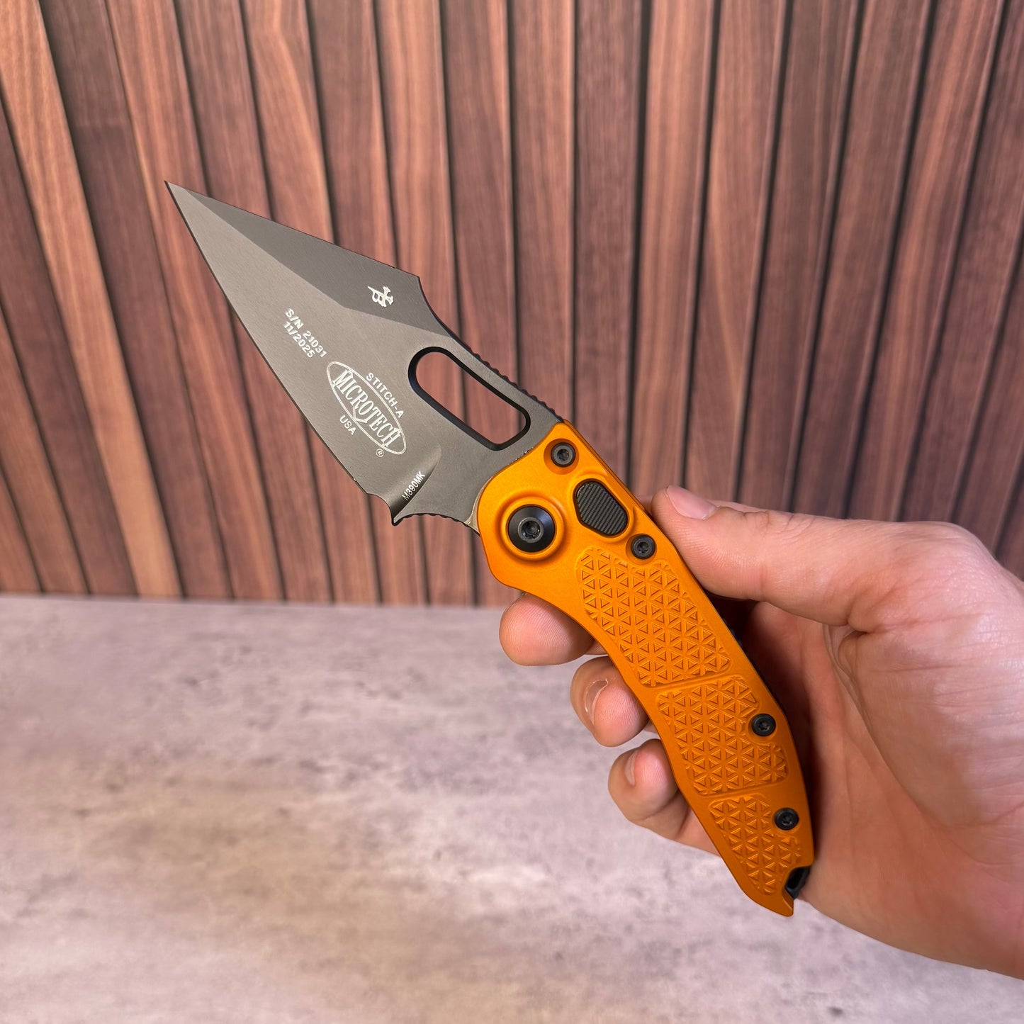 Microtech Stitch Orange Tangerine Aluminum, 3.7″ Blade, Made in USA (169-1OT)