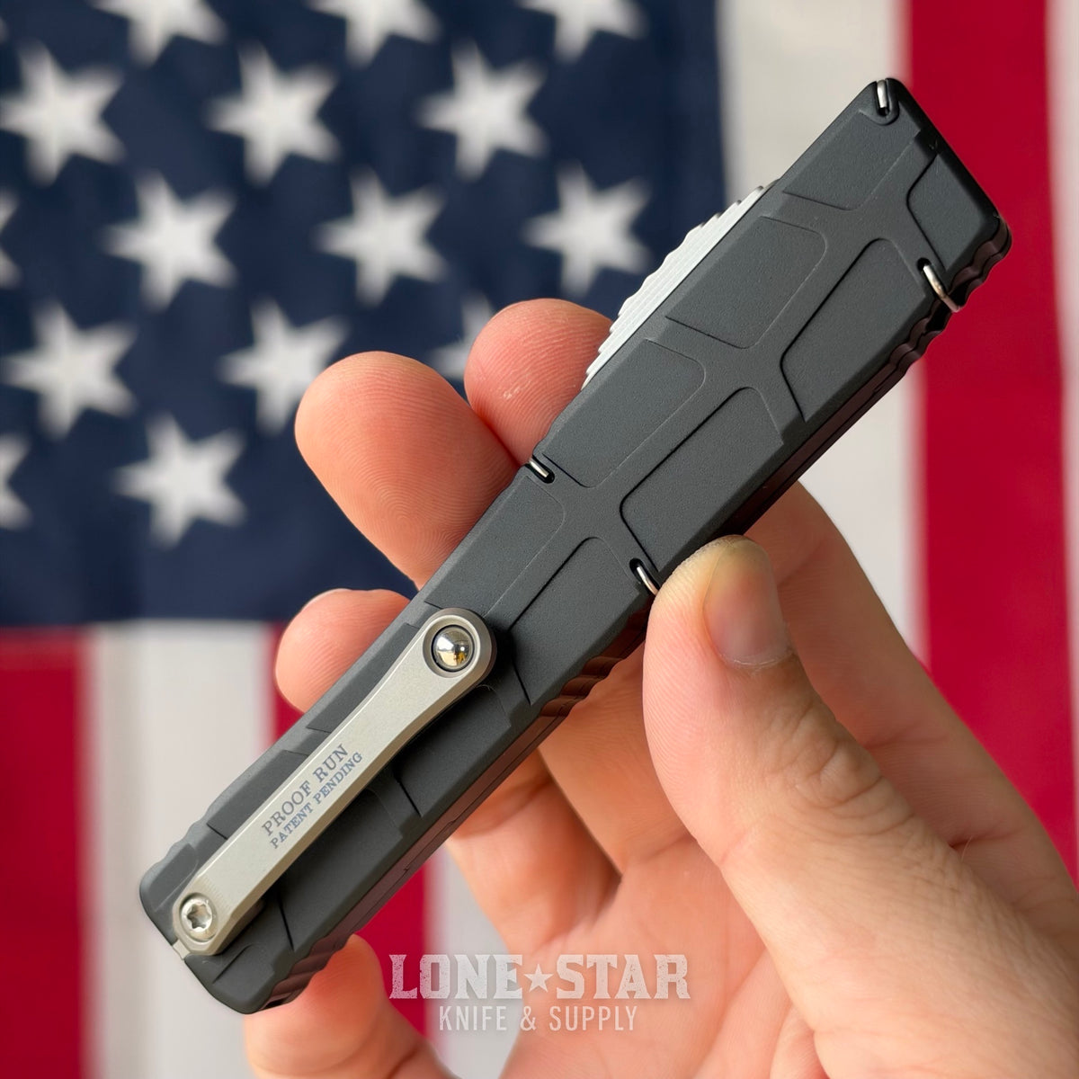 Heretic NYX V2 Tanto OTF Auto - 3.62" Stonewash MagnaCut, Black Chassis, Proof Run Engraved Machined Clip - Made in USA (H015-2A)