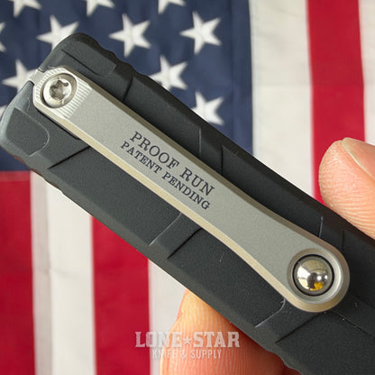 Heretic NYX V2 Tanto OTF Auto - 3.62" Stonewash MagnaCut, Black Chassis, Proof Run Engraved Machined Clip - Made in USA (H015-2A)