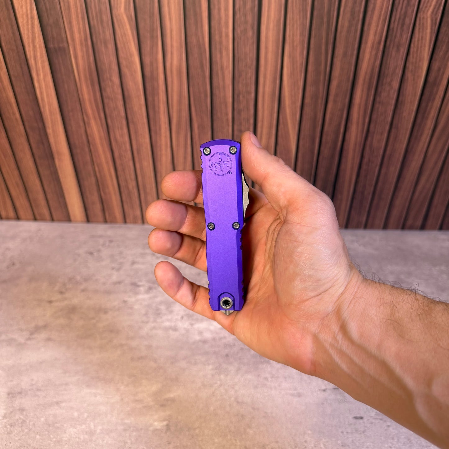 Microtech UTX-85 Gen IV D E Purple Aluminum, 3.1″ M390MK Blade, Apocalyptic, Made in USA (12324-10APPU)