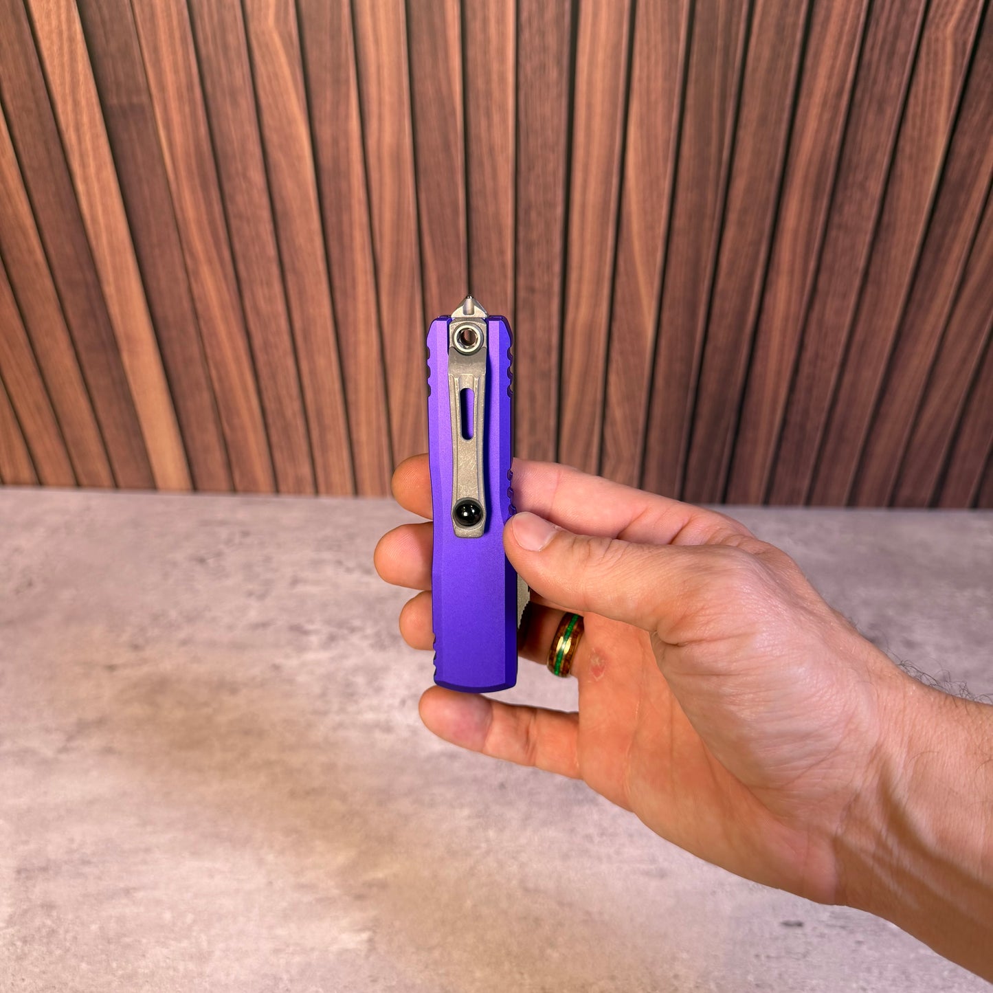 Microtech UTX-85 Gen IV D E Purple Aluminum, 3.1″ M390MK Blade, Apocalyptic, Made in USA (12324-10APPU)