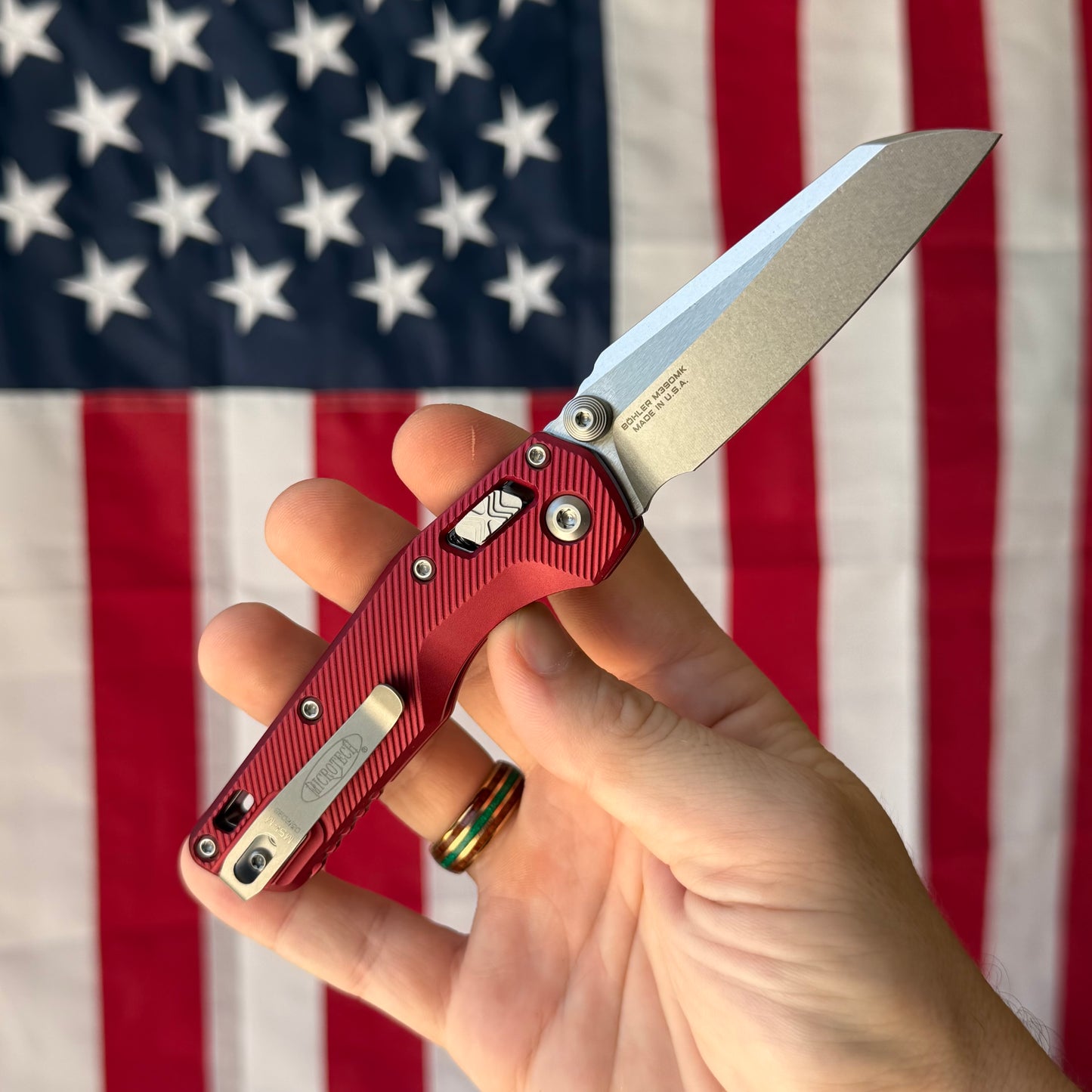 Microtech MSI Mini RAM-LOK - Merlot Fluted Aluminum, M390MK Stonewash - Made in USA (210M-10FLMR)