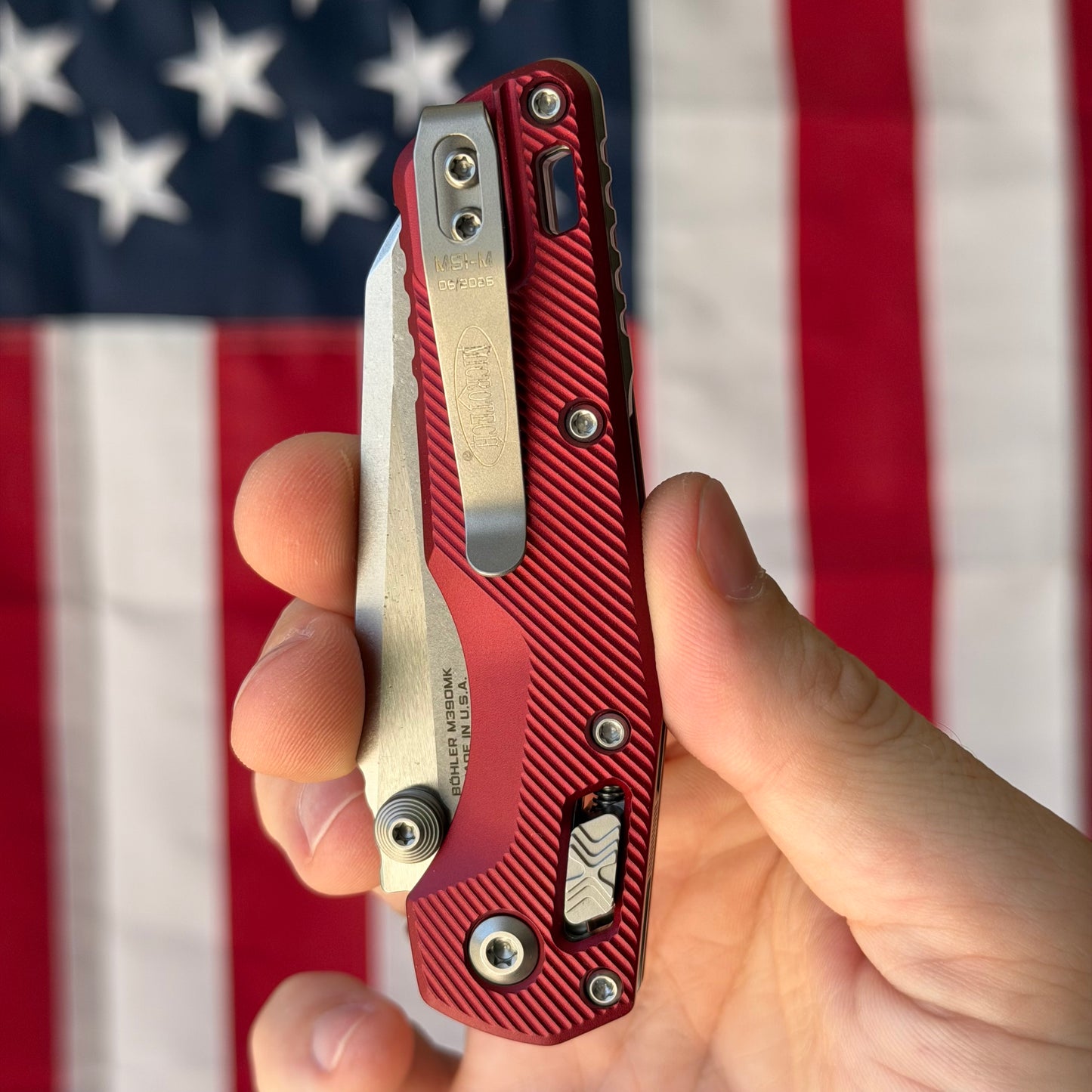 Microtech MSI Mini RAM-LOK - Merlot Fluted Aluminum, M390MK Stonewash - Made in USA (210M-10FLMR)