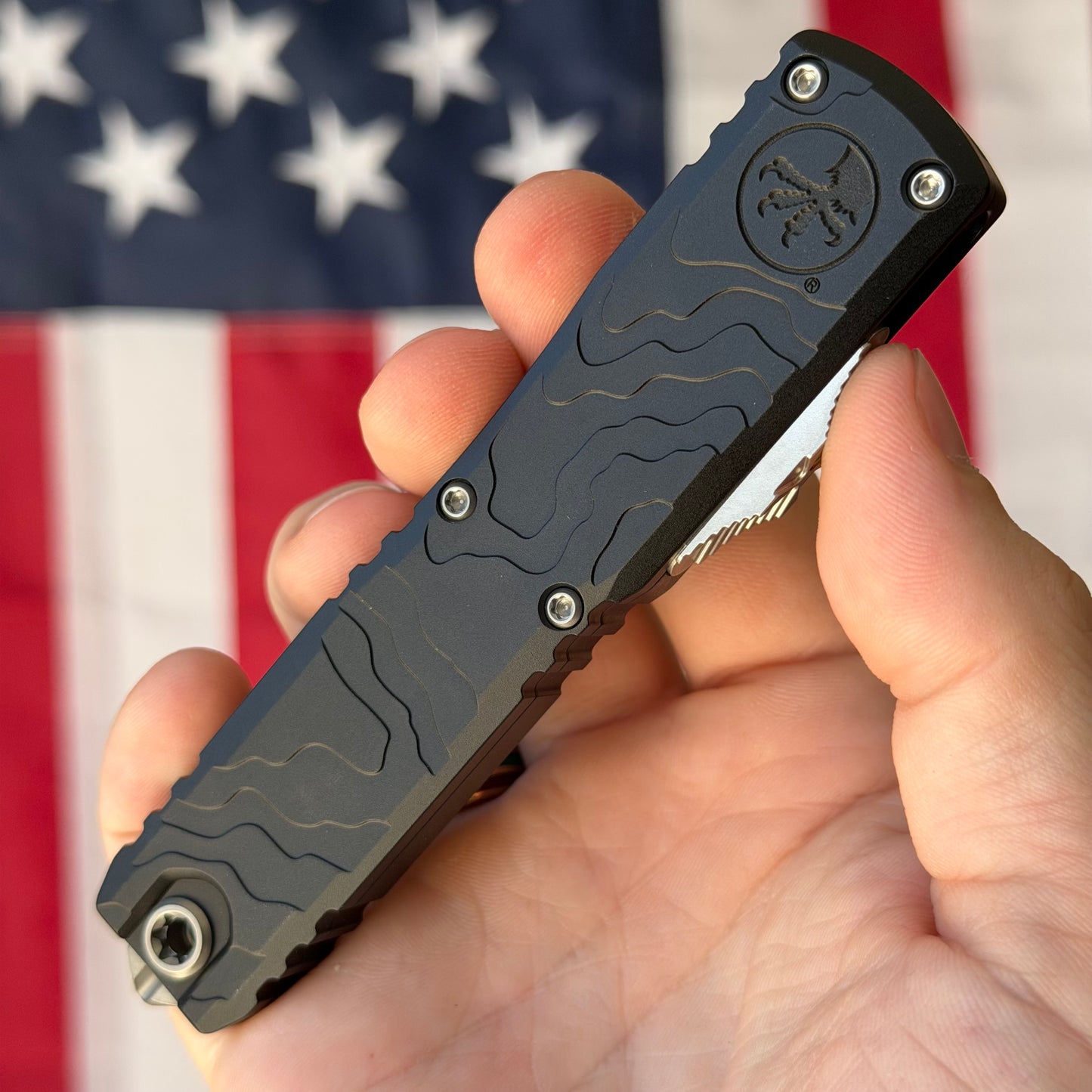 Microtech Ultratech Gen IV Interceptor Signature Series - Topographic Deep Engraved, M390MK OTF - Made in USA (11174TP-10S)