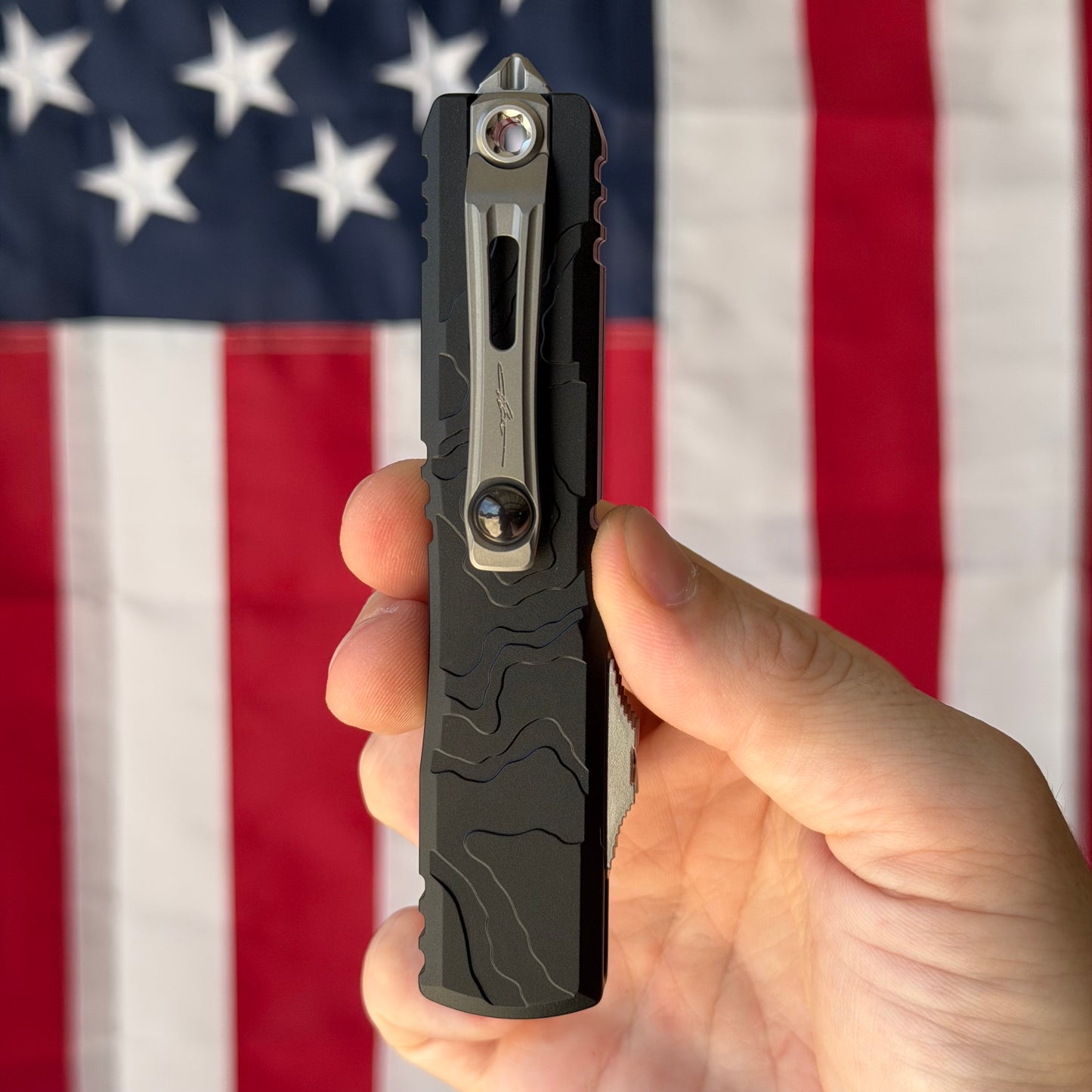 Microtech Ultratech Gen IV Interceptor Signature Series - Topographic Deep Engraved, M390MK OTF - Made in USA (11174TP-10S)