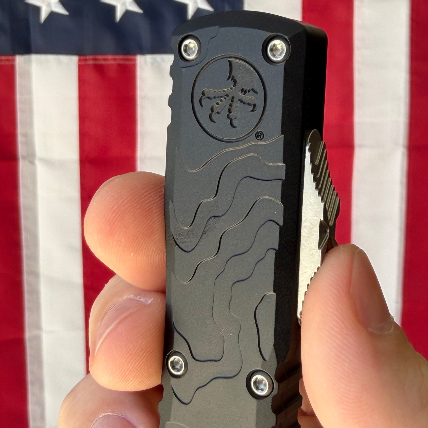 Microtech Ultratech Gen IV Interceptor Signature Series - Topographic Deep Engraved, M390MK OTF - Made in USA (11174TP-10S)