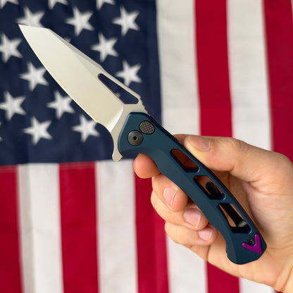 The Back Door: Dead Reckon Ridgeback, 3.23" MagnaCut, Blue Aluminum, Integral Button Lock - Made in USA (Trade In)