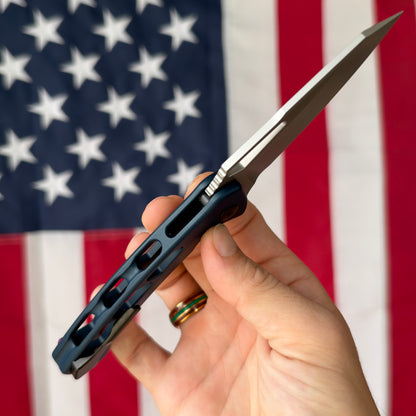 The Back Door: Dead Reckon Ridgeback, 3.23" MagnaCut, Blue Aluminum, Integral Button Lock - Made in USA (Trade In)