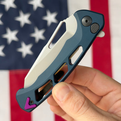 The Back Door: Dead Reckon Ridgeback, 3.23" MagnaCut, Blue Aluminum, Integral Button Lock - Made in USA (Trade In)
