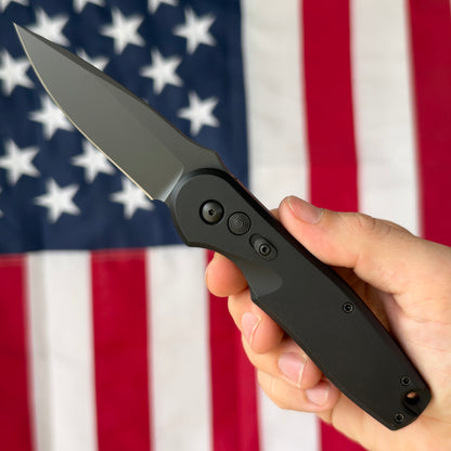 The Back Door: Spartan Blades Zelos Auto, 3.25" CPM S35VN Black PVD, Black Mil-Anodized Aluminum, Carbon Fiber Clip - Made in USA (SF9BKBK) (Trade In)