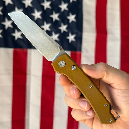 The Back Door: ABW Model 3 Manual Tan G10 Knife - MagnaCut Blade - Made in USA (Return)