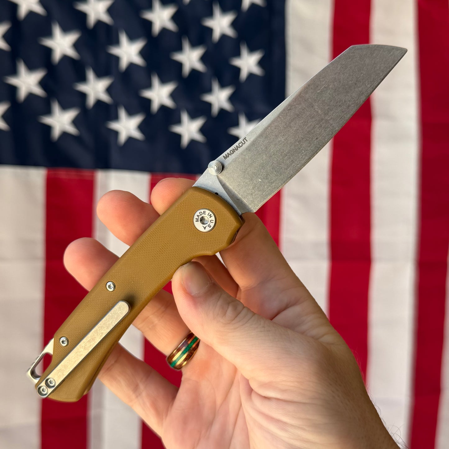 The Back Door: ABW Model 3 Manual Tan G10 Knife - MagnaCut Blade - Made in USA (Return)