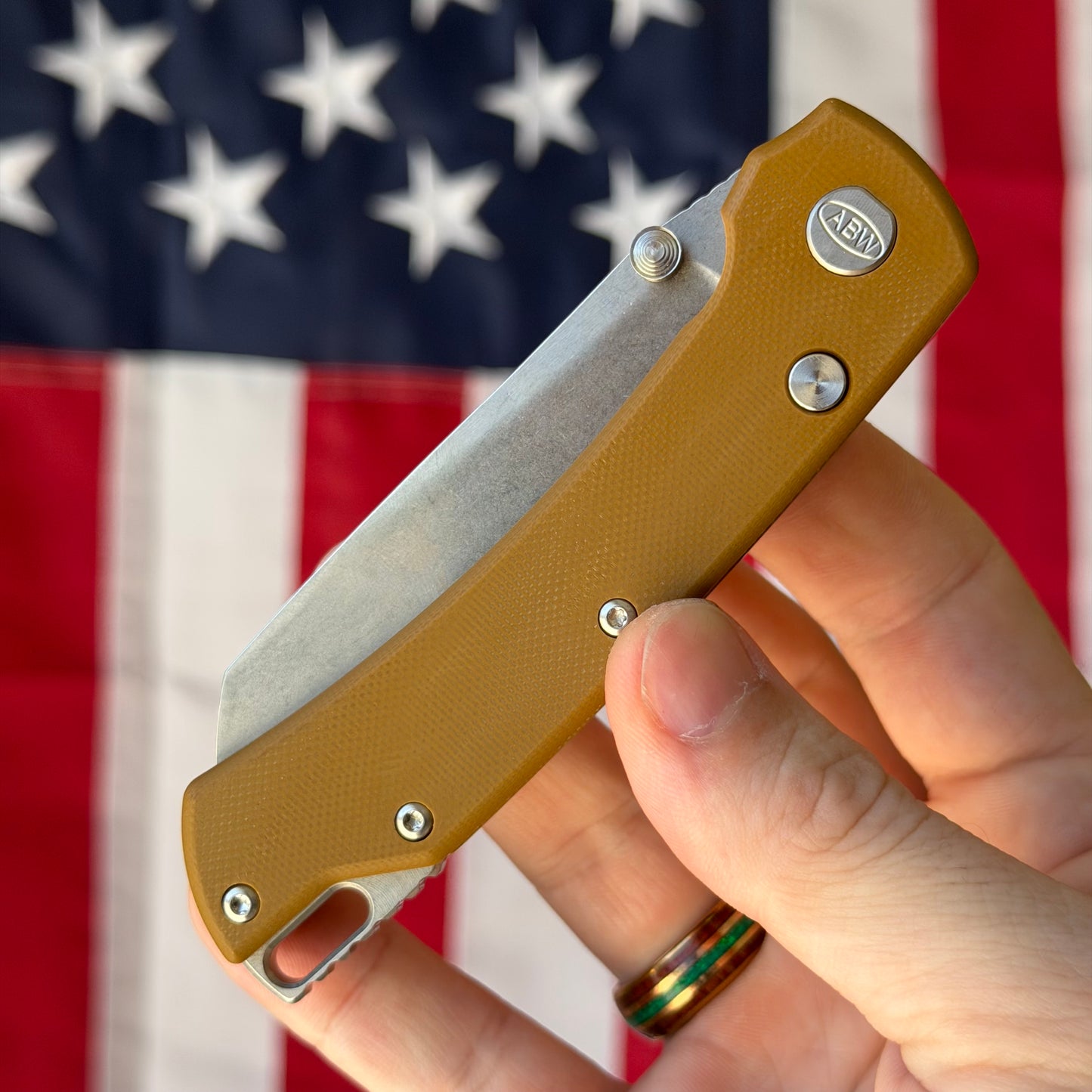 The Back Door: ABW Model 3 Manual Tan G10 Knife - MagnaCut Blade - Made in USA (Return)