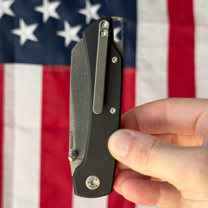 The Back Door: ABW Model 3 Manual Black Aluminum Knife - MagnaCut Blade - Made in USA (Return)