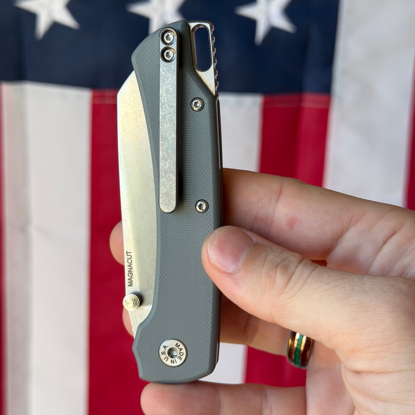 The Back Door: ABW Model 3 Manual Gray G10 Knife - MagnaCut Blade - Made in USA (Return)
