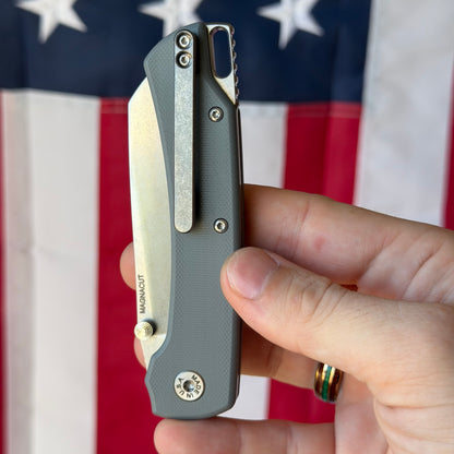 The Back Door: ABW Model 3 Manual Gray G10 Knife - MagnaCut Blade - Made in USA (Return)
