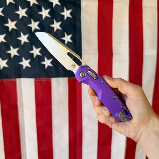 MSI Ram-Lok Knife – Purple Aluminum Handle, Stonewashed Bohler M390MK Sheepsfoot Blade – Made in USA (MCT21010PU)