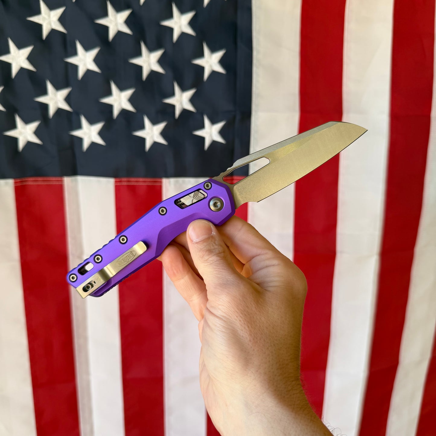 MSI Ram-Lok Knife – Purple Aluminum Handle, Stonewashed Bohler M390MK Sheepsfoot Blade – Made in USA (MCT21010PU)