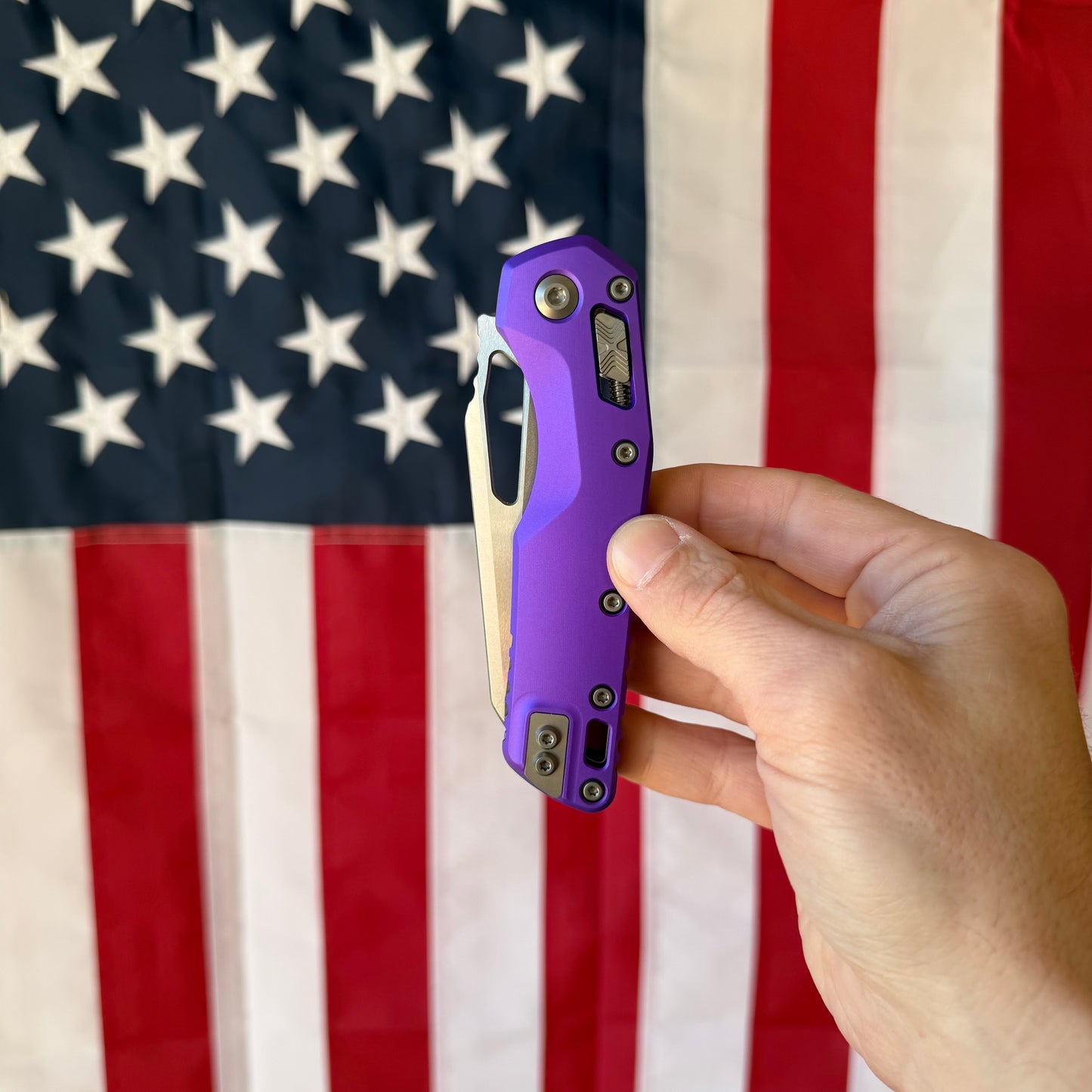MSI Ram-Lok Knife – Purple Aluminum Handle, Stonewashed Bohler M390MK Sheepsfoot Blade – Made in USA (MCT21010PU)