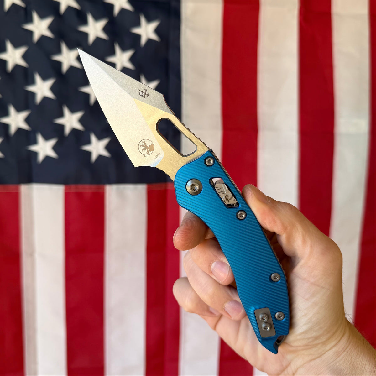 Stitch Ram‑Lok Knife – Blue Fluted Aluminum Handle, M390 MK Blade (Sto ...