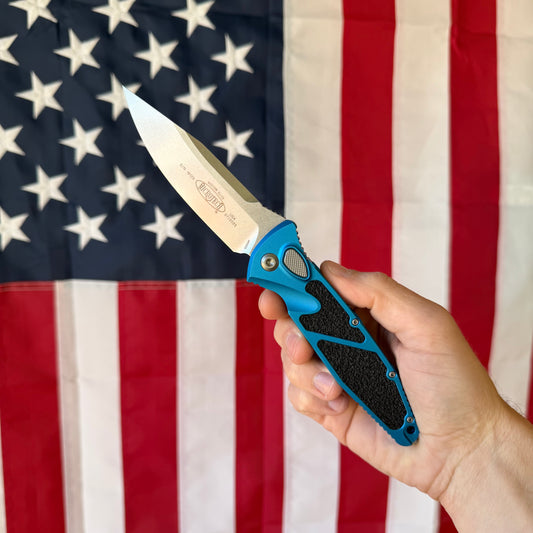 Microtech Socom Elite Auto Blue Aluminum, 4.0″ M390MK Blade, Made in USA (160A-10BL)