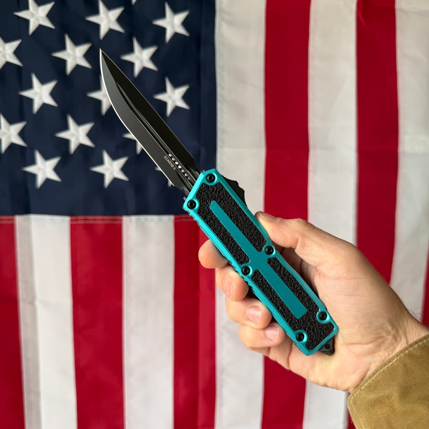 Microtech Scarab II Gen III Turquoise, 3.8 inch M390MK Dagger Blade, Automatic OTF, Made in USA (1180-1TQ)