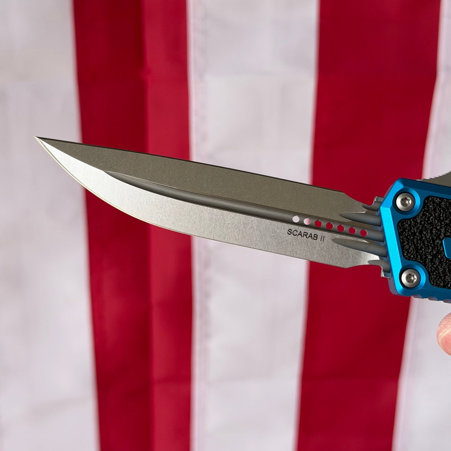 Microtech Scarab II Gen III Blue, 3.8 inch M390MK Dagger Blade, Automatic OTF, Made in USA (1180-10BL)