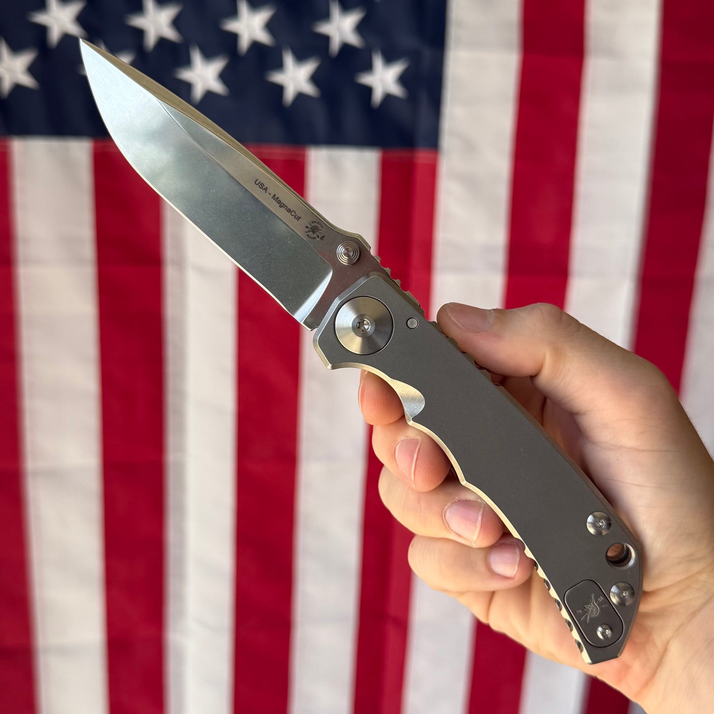 Spartan Blades Harsey Folder SHF - Titanium Frame Lock, Stonewash MagnaCut - Made in USA (SF5SW)