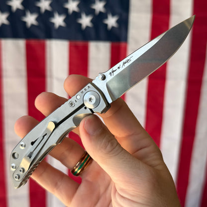 Spartan Blades Harsey Folder SHF 3.25 - Titanium Frame Lock, Stonewash Magnacut - Made in USA (SF10SW)
