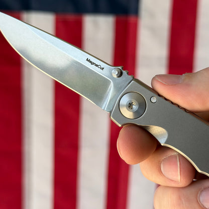 Spartan Blades Harsey Folder SHF 3.25 - Titanium Frame Lock, Stonewash Magnacut - Made in USA (SF10SW)