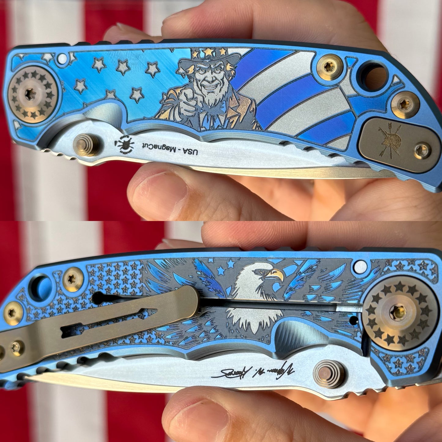 Spartan Blades Uncle Sam Special Edition Harsey Folder SHF - Engraved Titanium - Made in USA (SF5USAM)