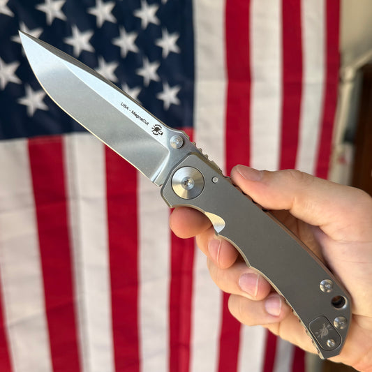 Spartan Blades Harsey Folder SHF - Titanium Frame Lock, Stonewash MagnaCut - Made in USA (SF5SW)