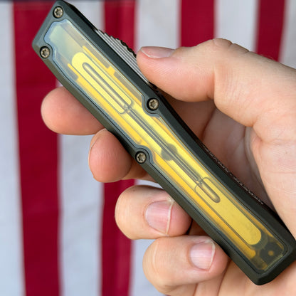 Heretic NYX OTF - Bronze Tanto MagnaCut, OD Green Ultem, Bronze Hardware - Made in USA (H015-7A-GRN-ULTEM)