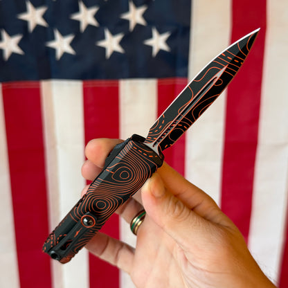 Microtech Ultratech Gen IV OTF - Black and Orange Topographic Camo, M390MK Dagger, Signature Series - Made in USA (11224-1TPBKORCS)