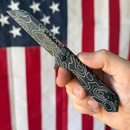 Heretic Jinn Manual - Full Deep Engraved Topo, DLC MagnaCut, Black Tactical Hardware - Made in USA (H213-TOPO)